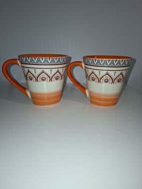 Elama Boho Decorative Orange Ceramic Mug Set of 2